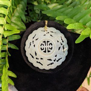 Large White Carved Jade Acrylic Pendant